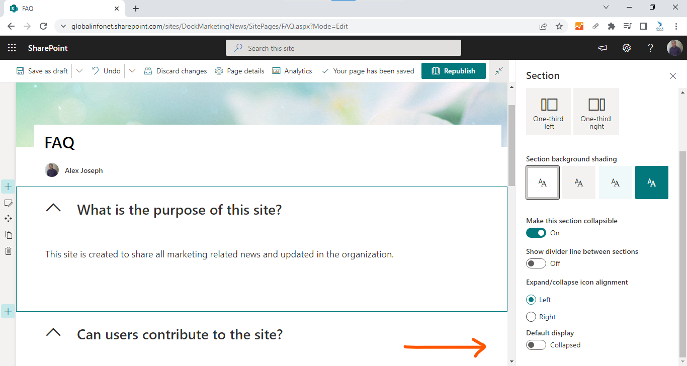 sharepoint online faq page